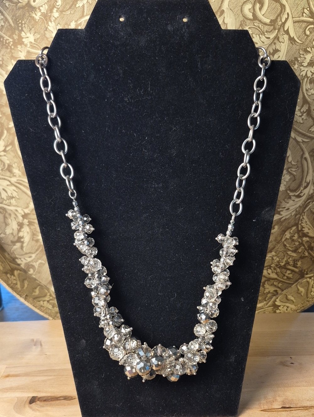 Lia Sophia Silver Crystal Cluster Statement Necklace